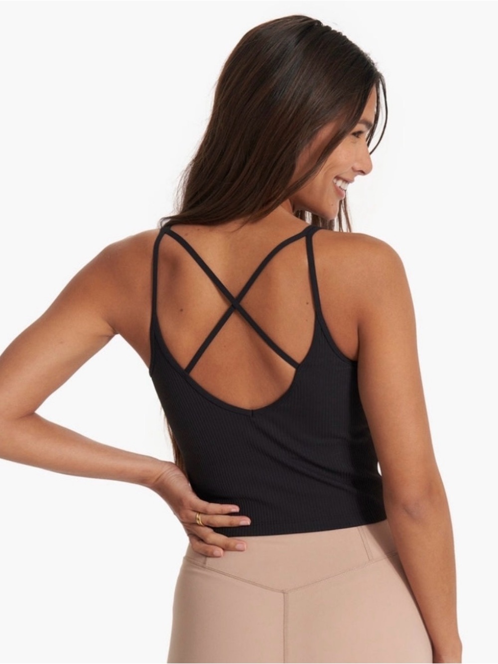 Vuori black ribbed crop tank cross cross back straps size medium - Picture 3 of 9
